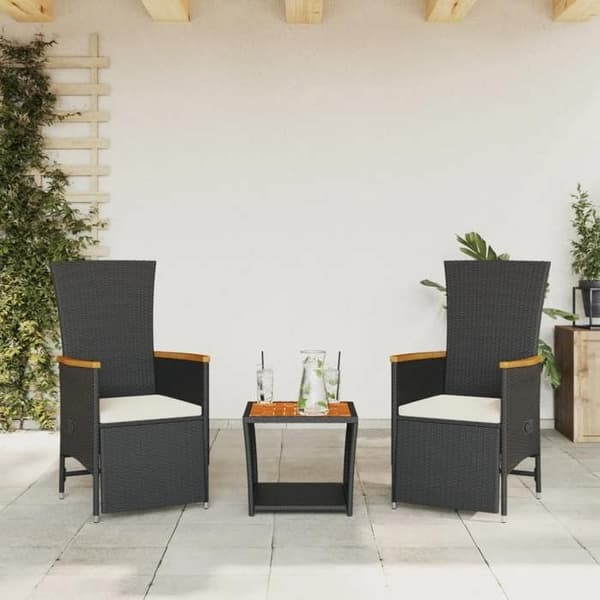 Maison Exclusive - Puutarhakalusteryhmä tyynyillä 3 kpl Musta