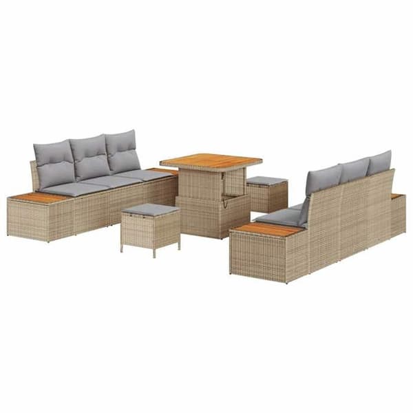 Maison Exclusive - 9-delars trädgårdsoff-set 8-sits Beige beige