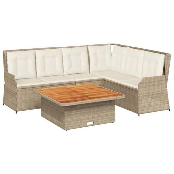 Maison Exclusive - Trädgårdsmöbler med kuddar 5 delar beige flätad resin