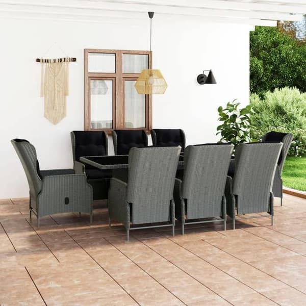 Maison Exclusive - Utomhusmatgrupp med 9 delar och kuddar i flätad resin