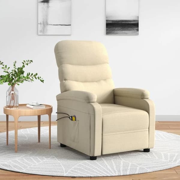 Maison Exclusive - Elektrisk massagefåtölj Creme Tyg Grädde