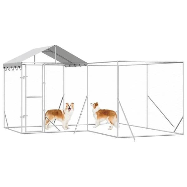 Exklusivt hus - Utomhus hundbur med silvertak 4x4x2,5 m