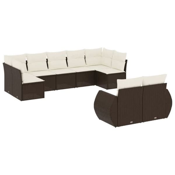 Maison Exclusive - Trädgårdsmöbler med kuddar 9 delar brun flätad resin