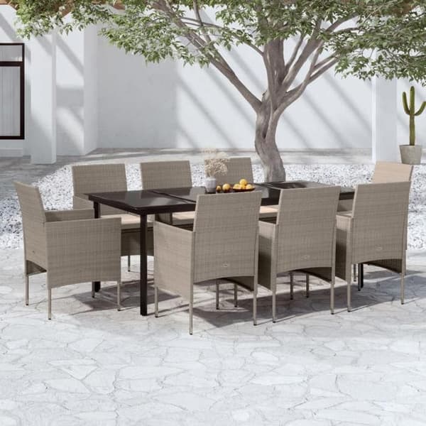 Maison Exclusive - Puutarhakalusteryhmä tyynyillä 9 kpl Beige/musta