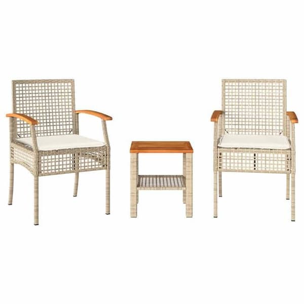 Ensemble bistro - EXKLUSIVT HUS - 3 delar - Beige - Flätad resin - Akaciabord beige