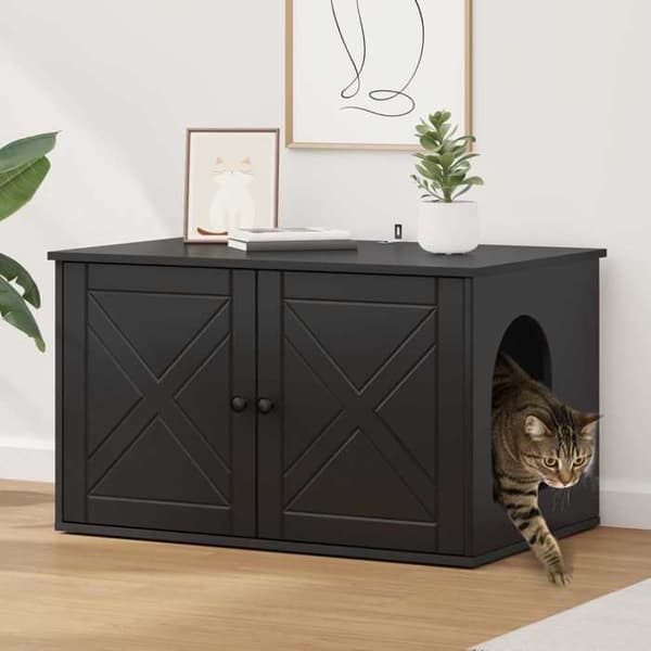 Kattemiljø - EKSKLUSIVT HUS - 85 x 55 x 50,5 cm - Sort - Ingeniørtræ - Rektangulær Svart