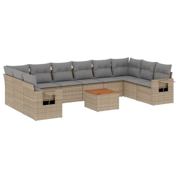 Modulär trädgårdsoffa - EXKLUSIV HEM - 11 delar - Beige - Flätad resin - Avtagbara kuddar beige