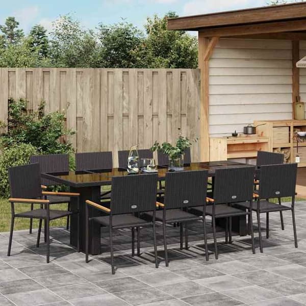 Maison Exclusive - 11 pc have spisebordssæt i sort polyrotin Svart