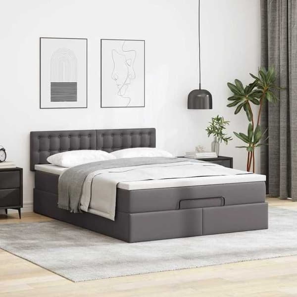 Seng ottoman - Maison Exclusive - 140x190cm - Simil læder grå - Opbevaring med LED Grå