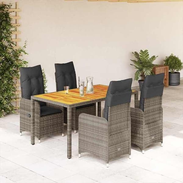 Maison Exclusive - Havebistro sæt 5 dele med grå puder i poly rattan