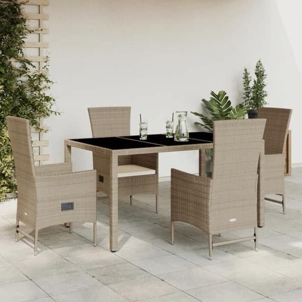 Maison Exclusive - Puutarhakalusteryhmä tyynyillä 5 kpl Beige polyrottinki