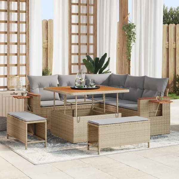 Maison Exclusive - 8 osan beige polyrottinkinen puutarhakalustesetti