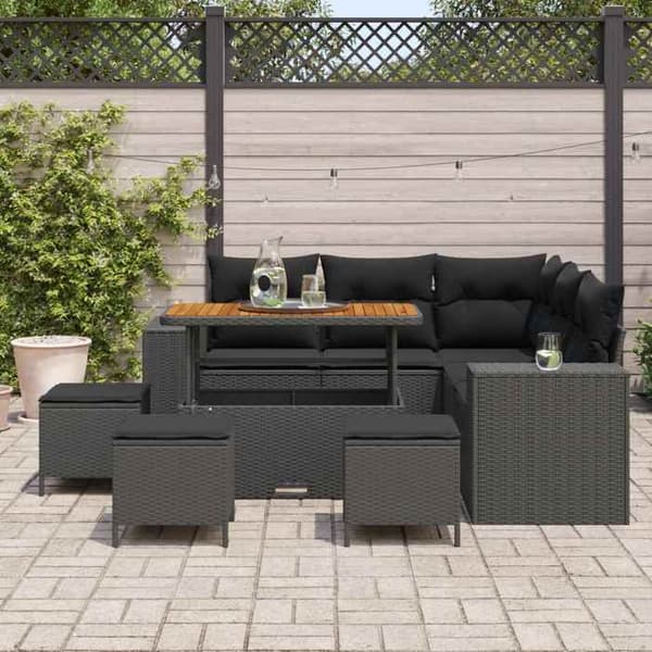 Maison Exclusive - 9-delars trädgårdsoff-set 8-sits svart Svart