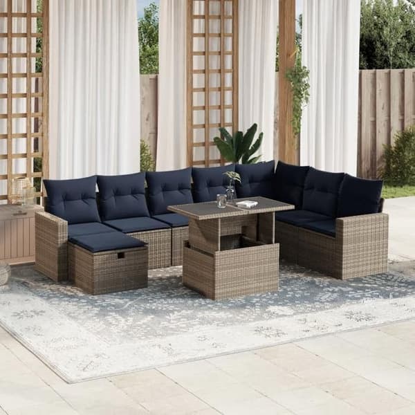 Havemøbel sæt - MAISON EXCLUSIVE - 9 dele - Grå - PE Rattan - Justerbart bord Grå
