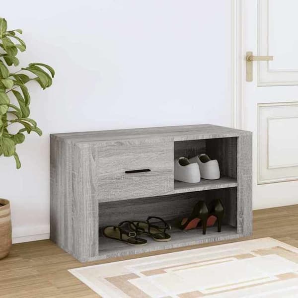 Skoark - EKSKLUSIV HUS - Sonoma grå - 80x35x45 cm - Ingeniørtræ - 2 rum + skuffe Sonoma grå