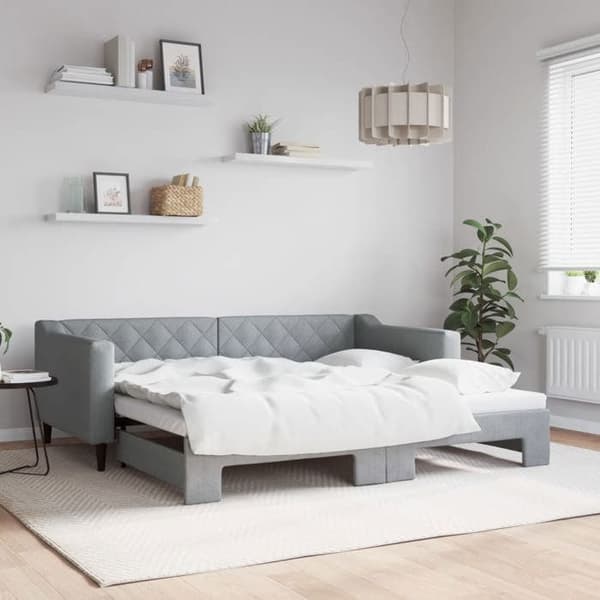 Maison Exclusive - Dagbädd med utdragbar säng i ljusgrått 90x190 cm tyg ljusgrått