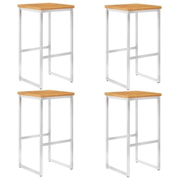 Maison Exclusive - Barstolar set om 4 i solid akaciaträ/rostfritt stål