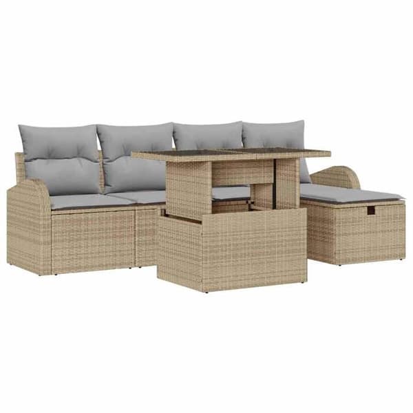 Maison Exclusive - 6 osan beige polyrottinkinen puutarhakalustesetti
