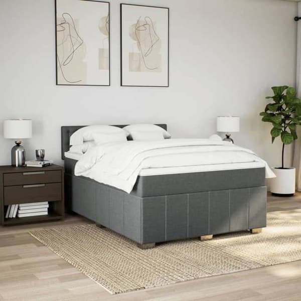 Maison Exclusive - Seng med lameller og madras Mørkegrå 160x200cm Stof