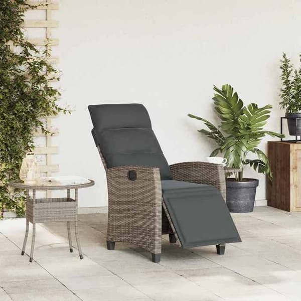 Maison Exclusive - Justerbar havestol med sidebord i grå polyrotin Grå (polyrotin)