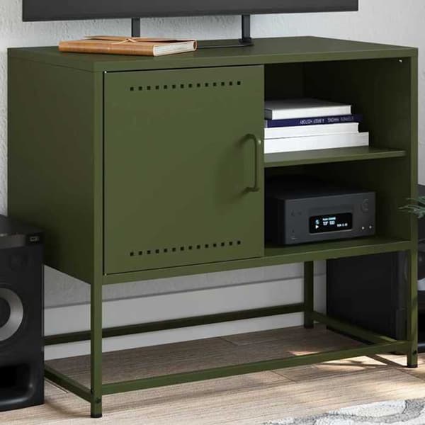 Maison Exclusive - TV-møbel olivengrøn 68x39x60,5 cm stål