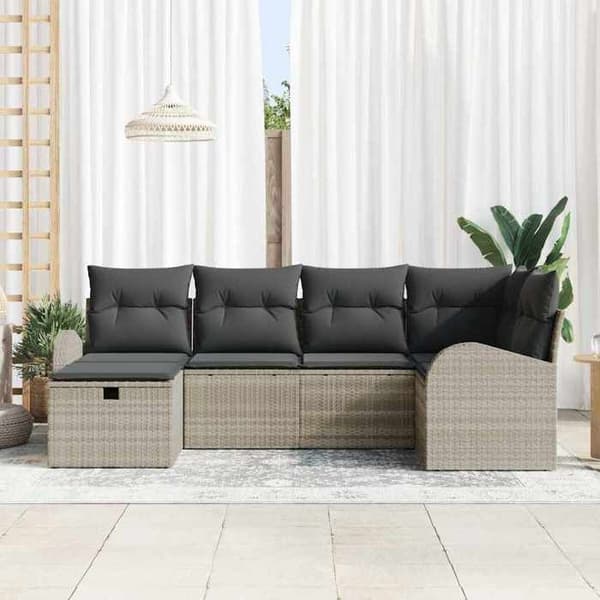 Lounge-soffor - MAISON EXCLUSIVE - 6-delars set - Ljusgrå - UV-beständig polyrotting - Modulerbara sektioner Ljusgrått