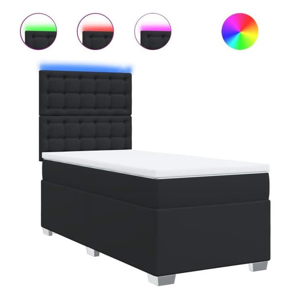Maison Exclusive - Sengebund med lameller og madras Sort 90x200 cm Simililæder