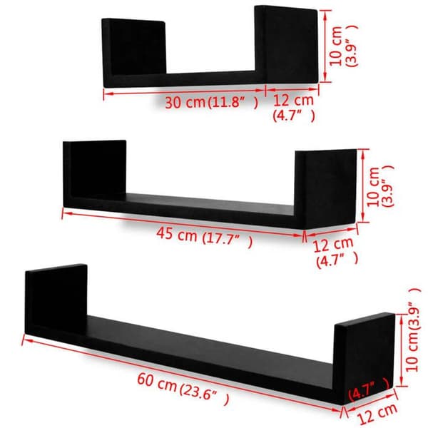Maison Exclusive - Væghylder 3 stk U-form MDF Sort