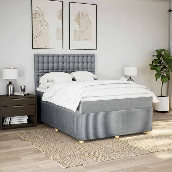 Maison Exclusive - Sengebund med lameller og madras Lys grå 140x200cm Stof