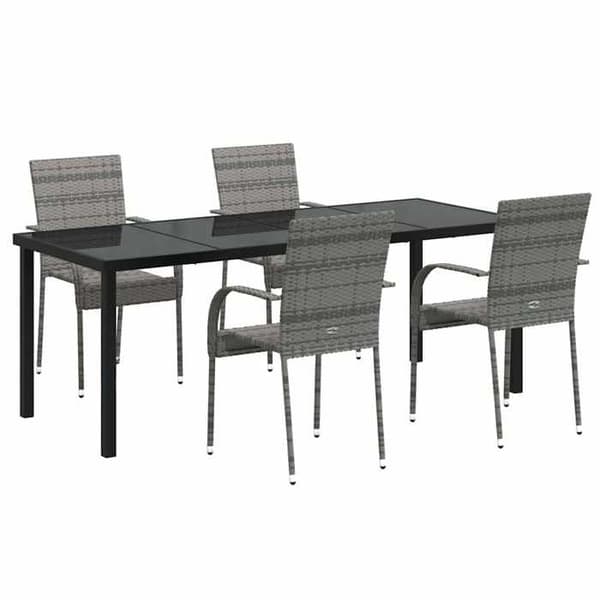 Trädgårdsmöbelset - EXKLUSIVT HEM - 5-delat set - Grå - Hållbar poly-rattan - Stålram med beläggning Grå
