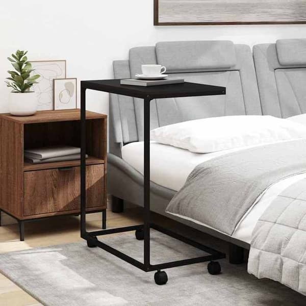 Maison Exclusive - Sidebord med hjul sort 55x35x70 cm ingeniørtræ