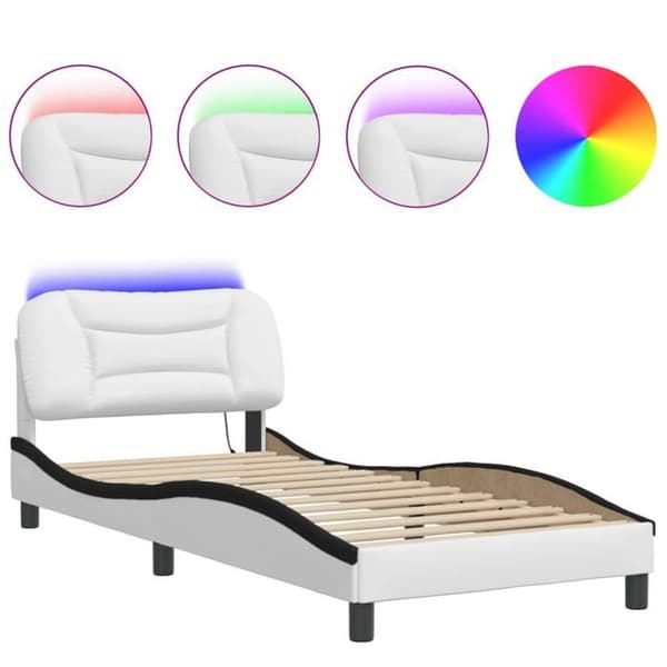 Maison Exclusive - Sengestel med LED uden madras Hvar hvid og sort 80x200 cm Vit