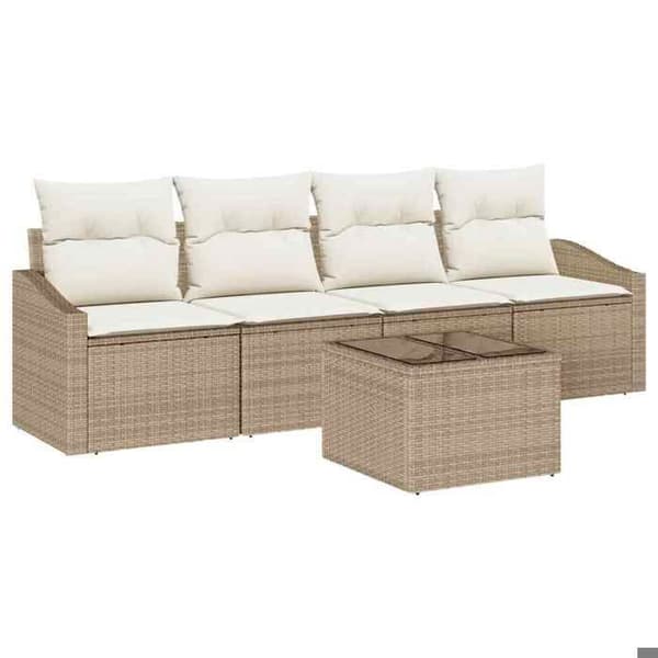 Maison Exclusive - 5-delars soffgrupp i beige och krämfärgad polyrotting