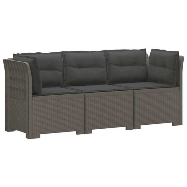 Maison Exclusive - Trädgårdsoffa 3 platser med kuddar i rattanlook PP