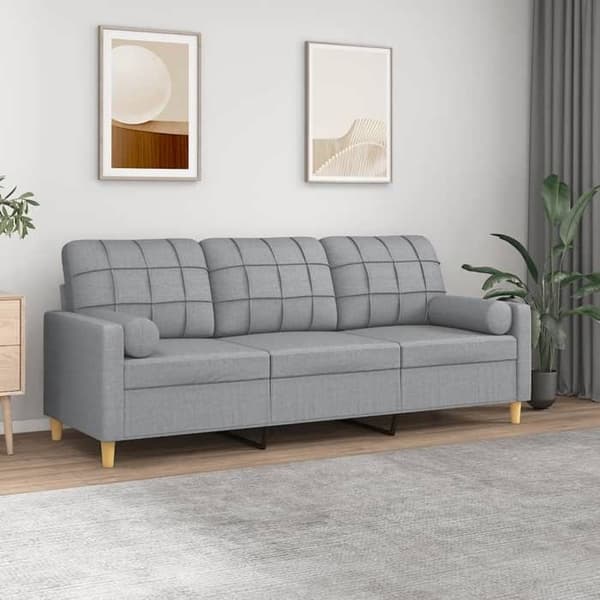Maison Exclusive - Soffa 3 platser med ljusgrå kuddar 180 cm tyg ljusgrått
