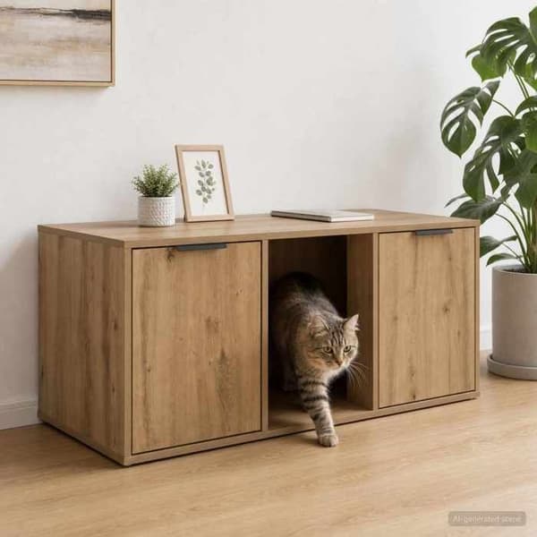 Maison Exclusive - Møbel til kattebakke i håndlavet egetræ 100 x 49 x 45 cm