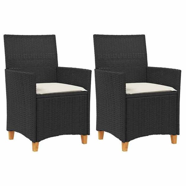Maison Exclusive - Trädgårdsstolar med kuddar, set om 2, svart flätad resin och trä