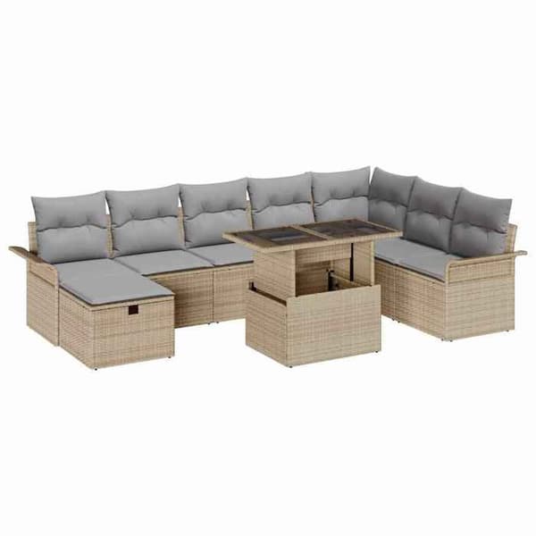 Maison Exclusive - 9 osan beige polyrottinkinen puutarhakalustesetti