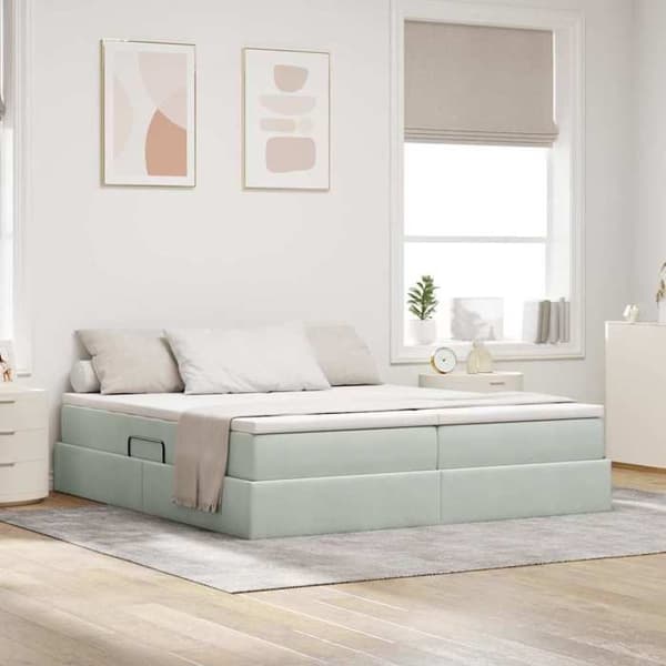 Maison Exclusive - Seng med opbevaring og madras Lys grå 200 x 200 cm Velour