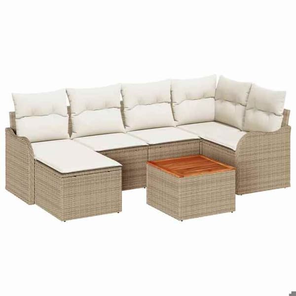 Maison Exclusive - 7 osan beige polyrottinkinen puutarhakalustesetti