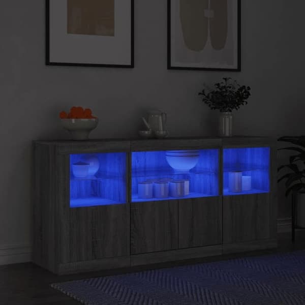 Maison Exclusive - Buffet med LED-lys sonoma grå 142,5x37x67 cm
