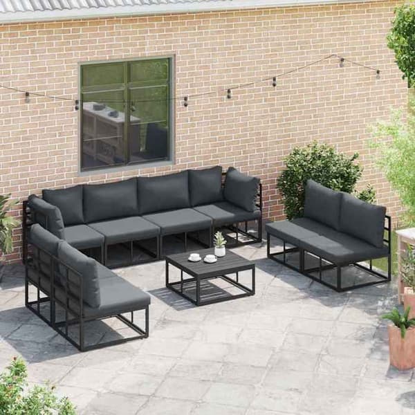 Maison Exclusive - 8-delars trädgårdsoff-set i svart aluminium