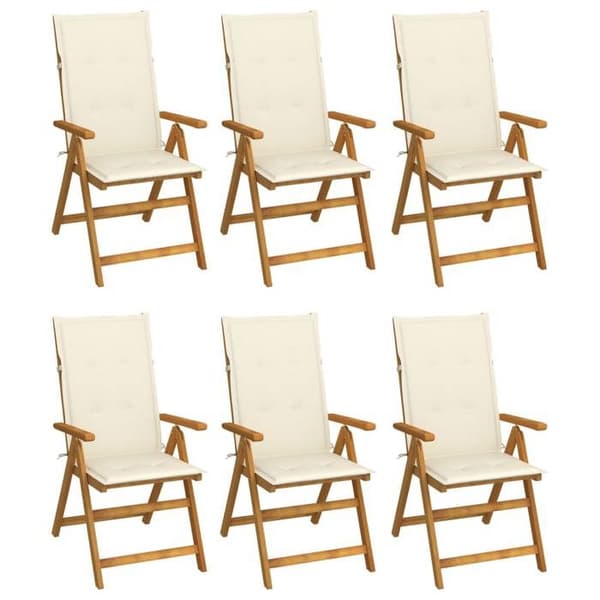 Maison Exclusive - Fällbara trädgårdsstolar set om 6 med kuddar Akaciaträ Grädde