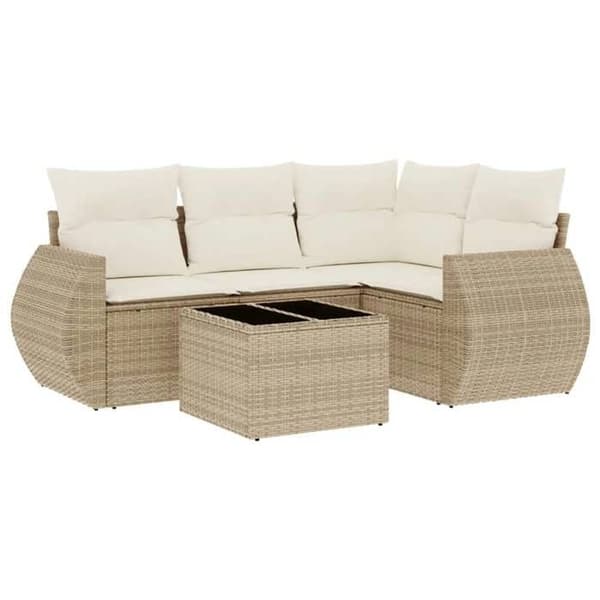 Maison Exclusive - Trädgårdsmöbler med kuddar 5 delar beige flätad resin