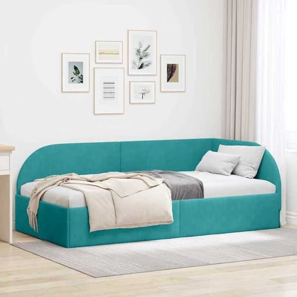 Maison Exclusive - Turquoise hörnsängram 90 cm x 190 cm Sammet