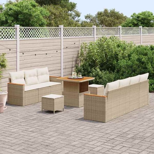 Maison Exclusive - 10 osan puutarhakalustesetti, beige polyrottinki