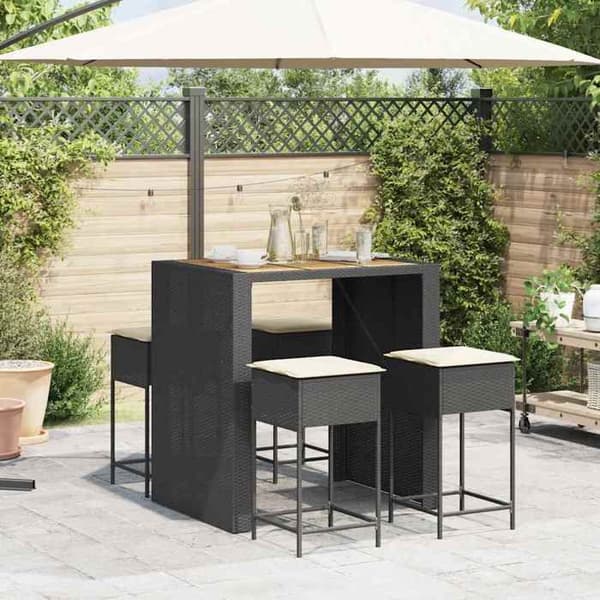Maison Exclusive - Havebar sæt 5 dele med sorte polyrattan puder Svart