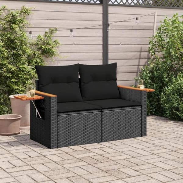Maison Exclusive - Trädgårdsoffa med kuddar 2 platser svart flätad resin
