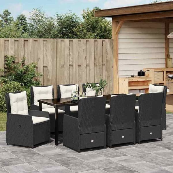 Maison Exclusive - 9 pc have spisebordssæt i sort polyrotin Svart