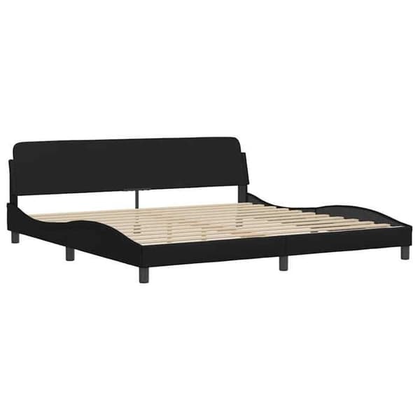 Sengestel - EKSKLUSIV HUS - Hvar - Sort kunstlæder - 200x200 cm - Polstret hovedgærde Svart